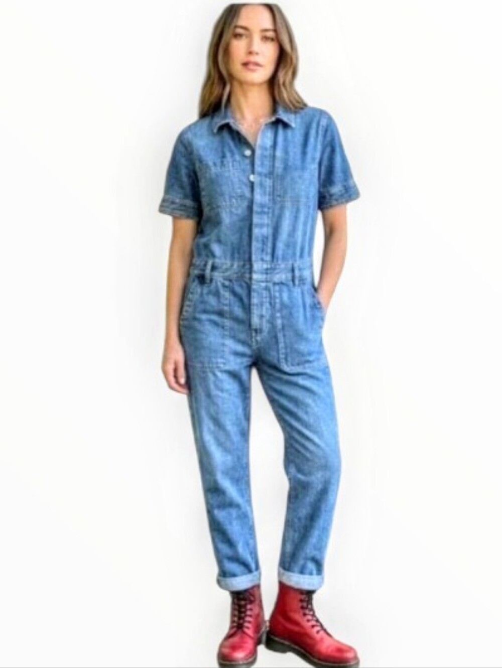 Everlane Denim Short Sleeve Coverall Jumpsuit - Light Blue sz 0